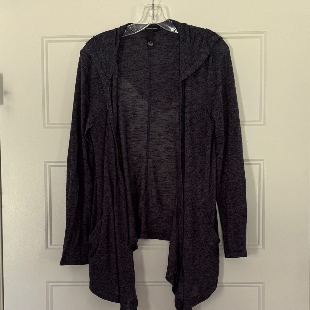 INC International Concepts Black Hooded Open-Front Cardigan